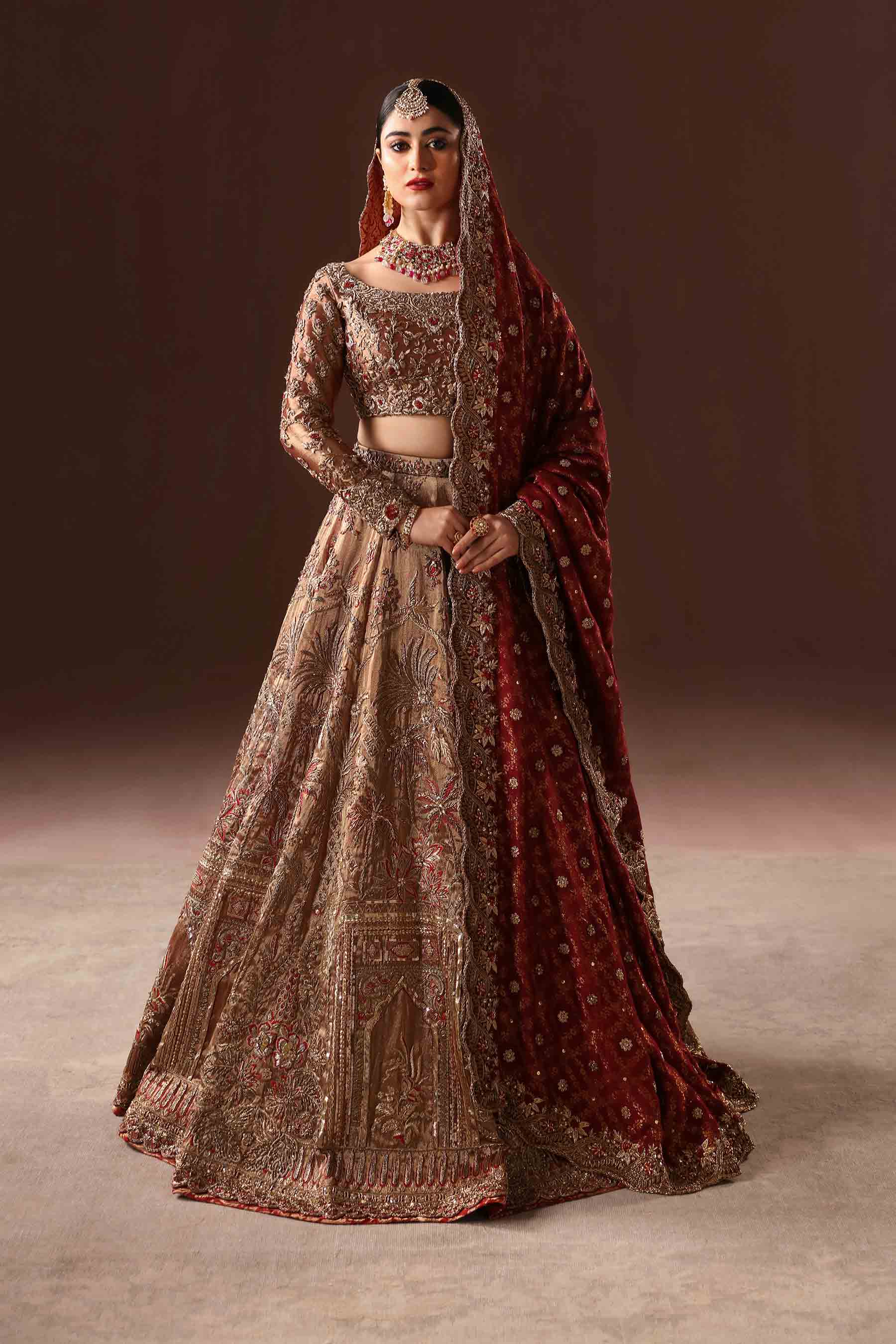 Pakistani Bridal Dress in Rust and Gold Lehenga Choli Bridal – UY Collection