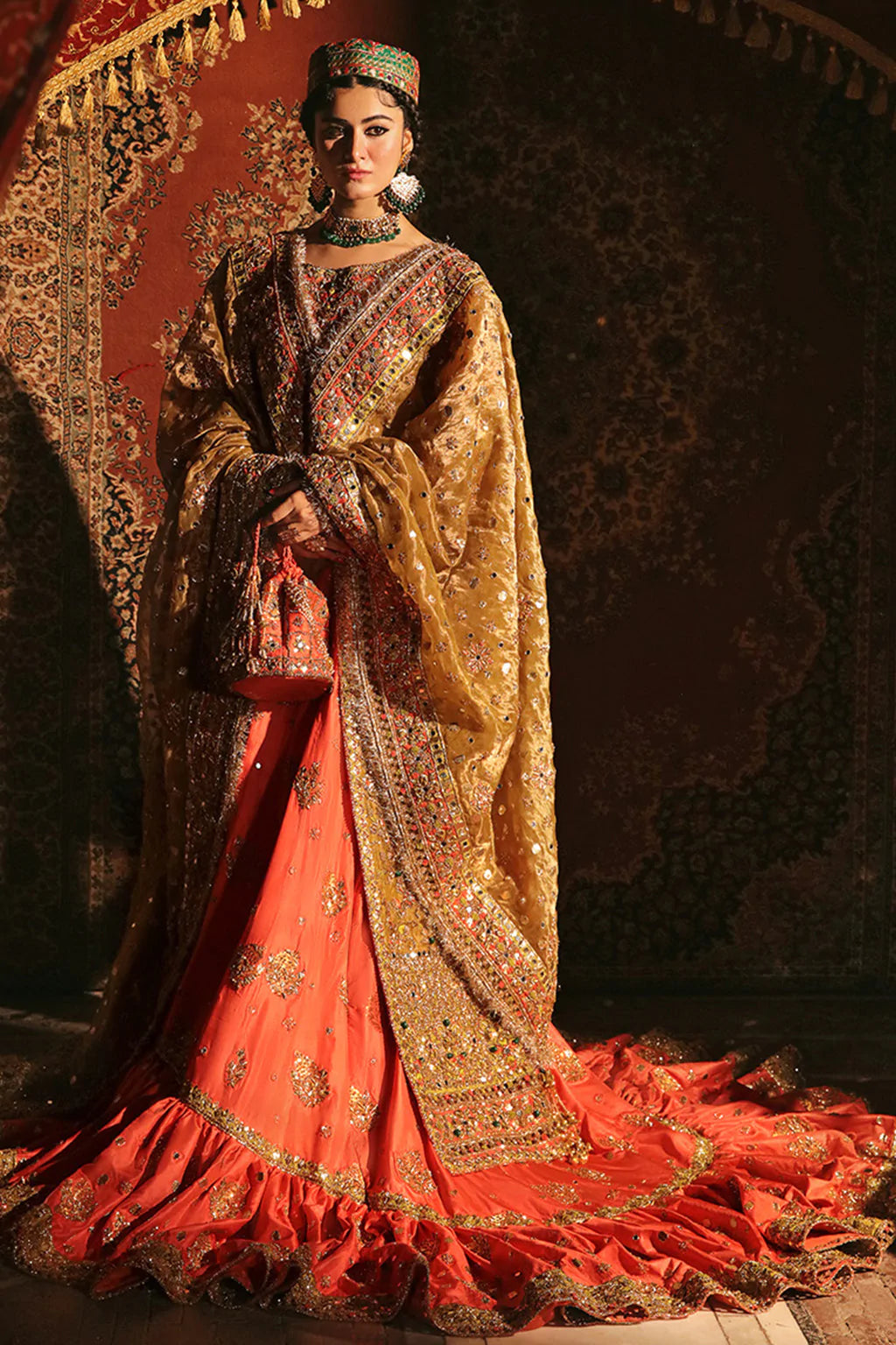 red and orange mehndi dress A Perfect bright orange mehndi dress adorned with multi coloured hand work and mirror work for upcoming mehndi brides. , Can be customised , For orders inbox us , Makeup @glambyaneela , Jewellery