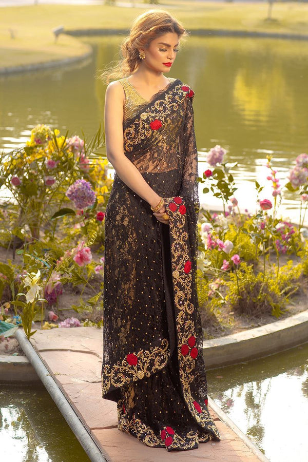 Black Chantilly saree