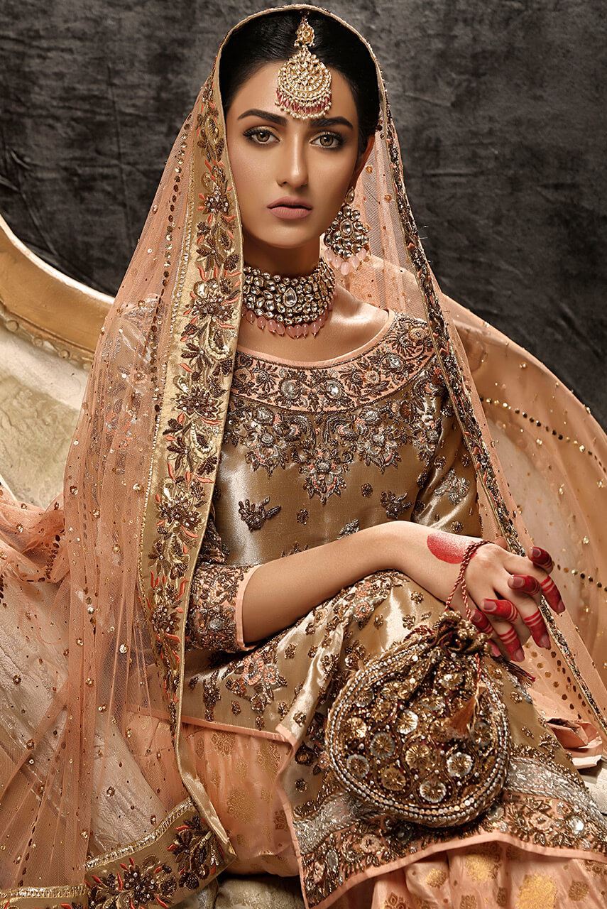 Pakistani Bridal Dress in Tissue Shirt Gharara Style