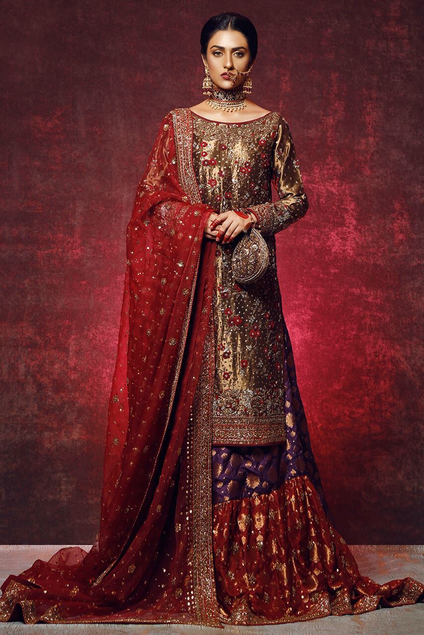 Pakistani Bridal Dress in Red Lehenga and Choli Style