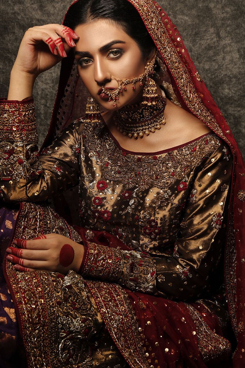 Pakistani Bridal Dress in Red Lehenga and Choli Style