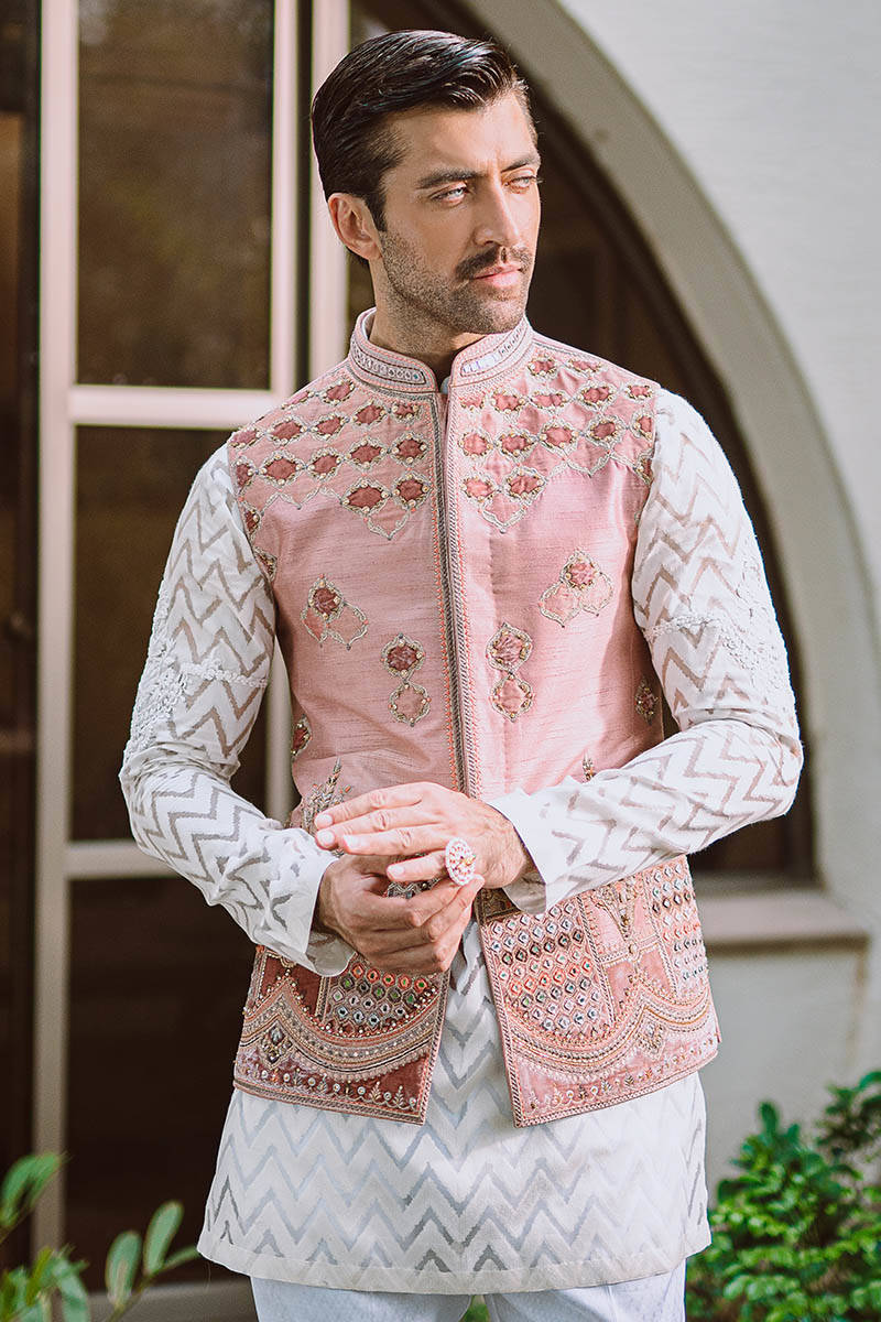 baby pink waistcoat for men