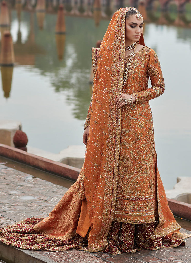 Buy Rust Orange Embroidered 14 Kali Bridal Lehenga With Embroidered Belt In  Raw Silk KALKI Fashion India
