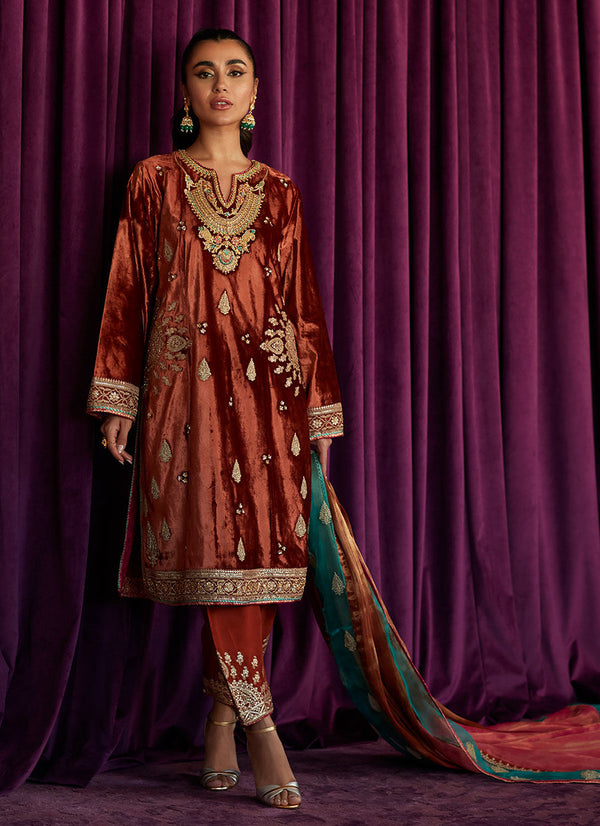 MAE BURNT ORANGE SHIRT AND DUPATTA