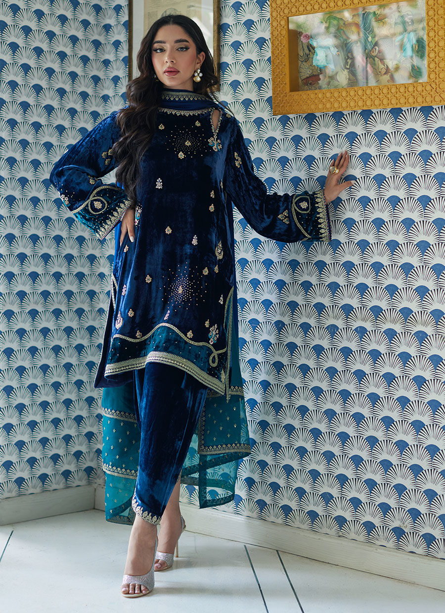 Lujain Navy Shirt And Dupatta