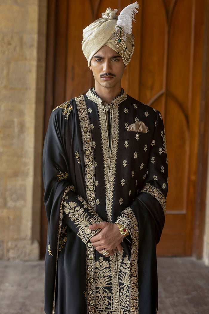 Jai – Black Front-Open Sherwani Set