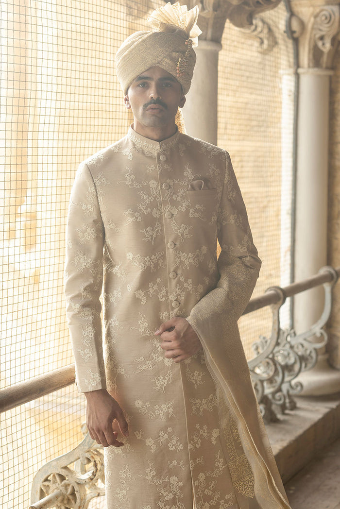 Aari – Champagne Embroidered Sherwani Set