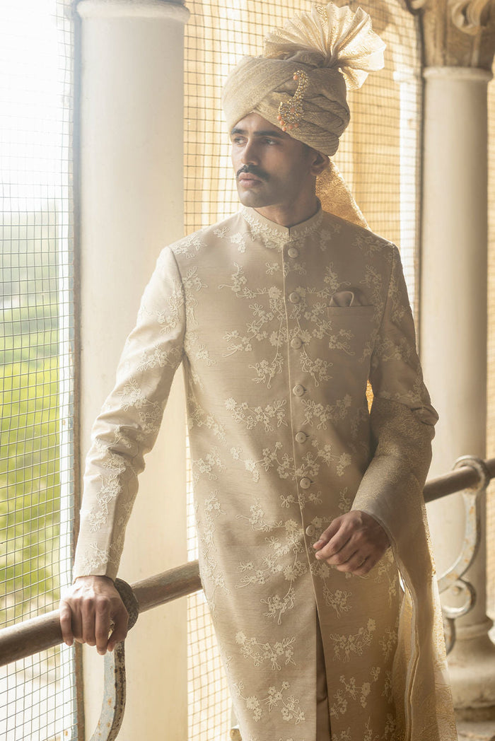 Aari – Champagne Embroidered Sherwani Set
