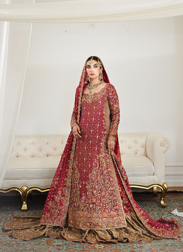 Pakistani Bridal Burnt Burgundy Farshi Lehenga