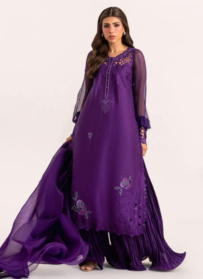 Vespera Purple Raw Silk Shirt & Organza Dupatta by Farah Talib Aziz