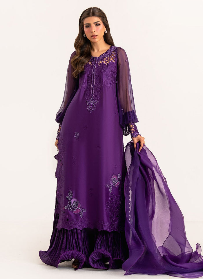 Vespera Purple Raw Silk Shirt & Organza Dupatta by Farah Talib Aziz