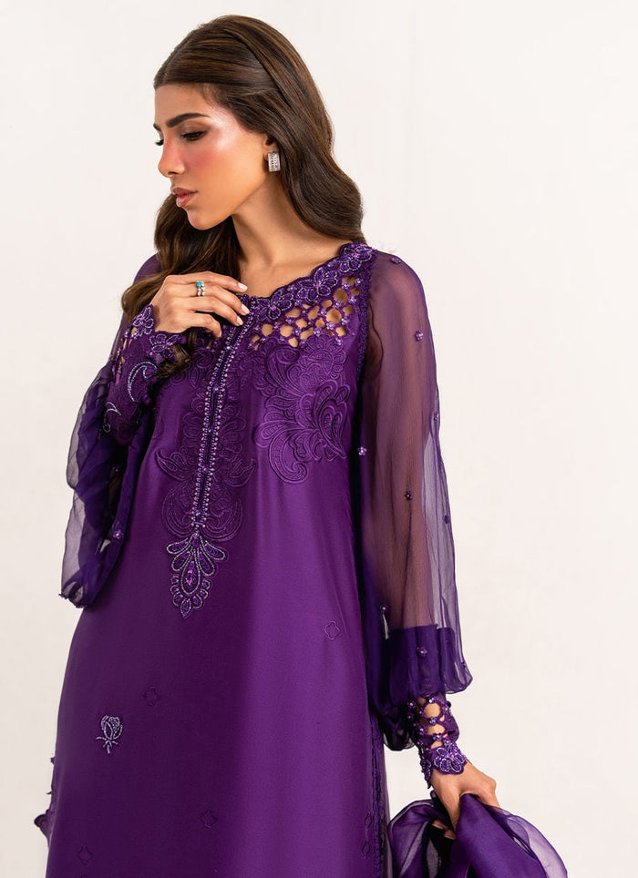 Vespera Purple Raw Silk Shirt & Organza Dupatta by Farah Talib Aziz