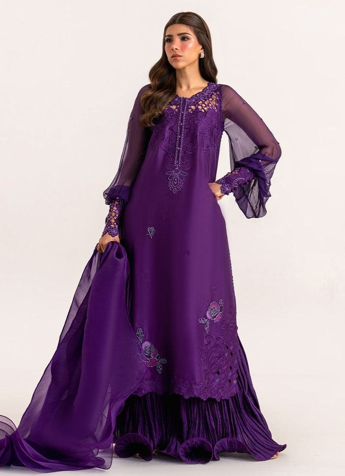 Vespera Purple Raw Silk Shirt & Organza Dupatta by Farah Talib Aziz