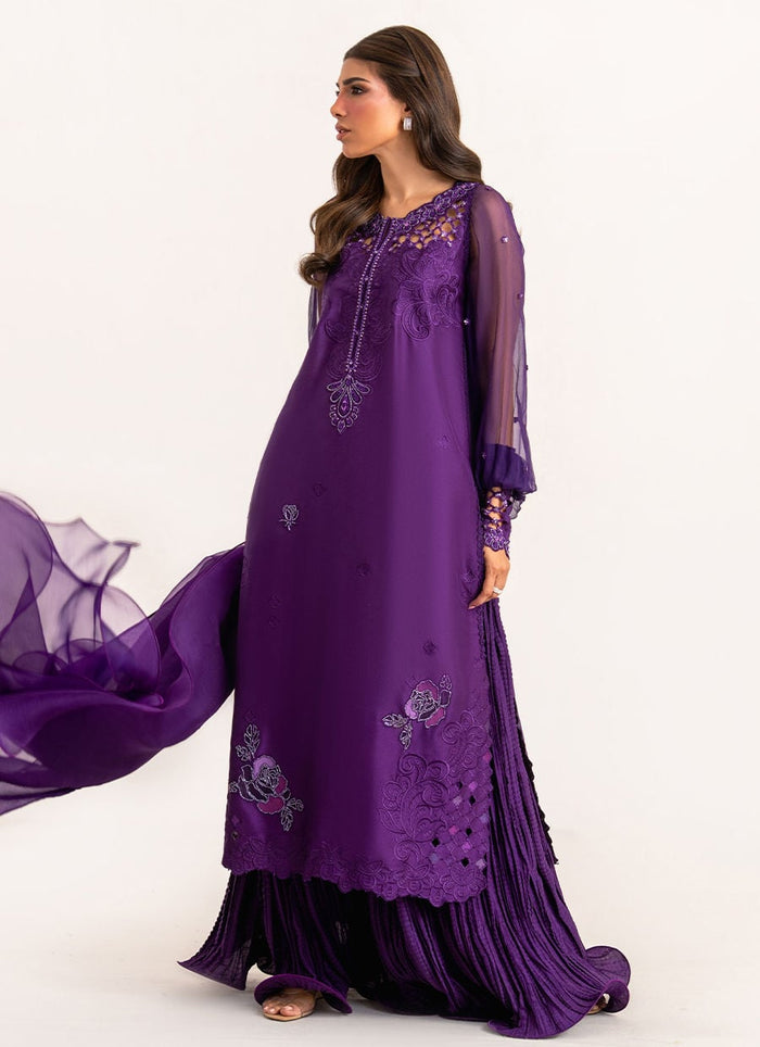Vespera Purple Raw Silk Shirt & Organza Dupatta by Farah Talib Aziz