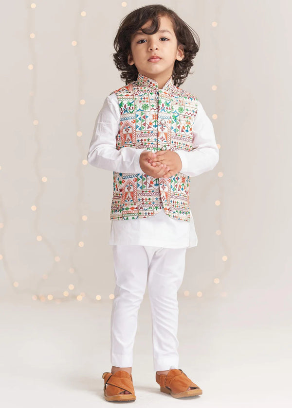 White Colorful Waistcoat