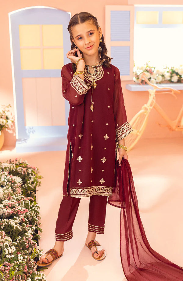 Stitched 3 Piece Formal Embroidered Cotton Net Shirt , Raw Silk Pant and Cotton Net Dupatta