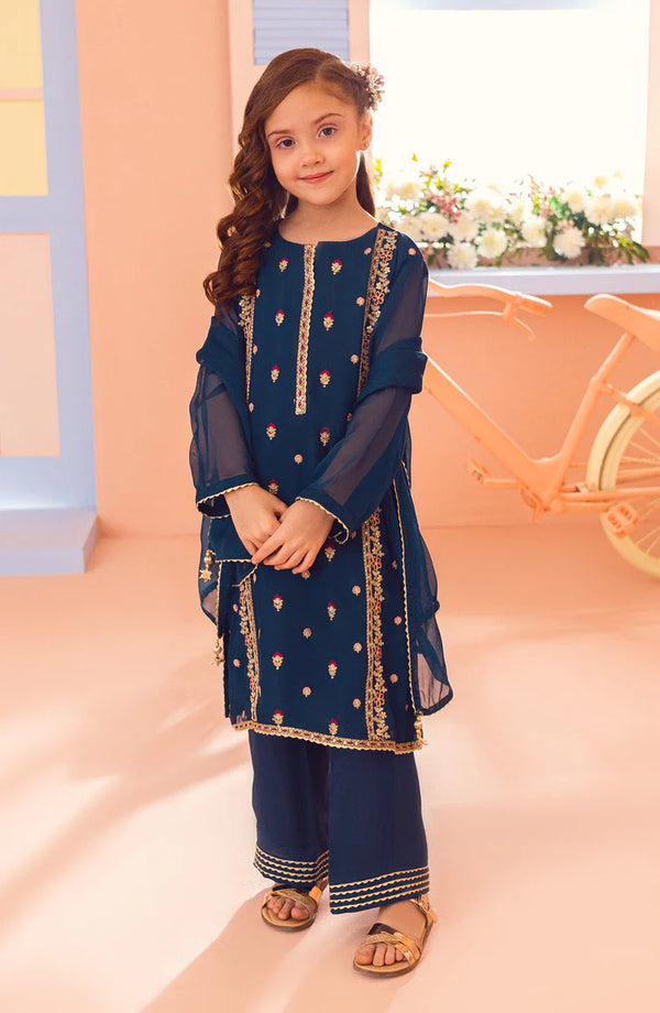 Stitched 3 Piece Formal Embroidered Chiffon Shirt , Raw Silk Pant and Chiffon Dupatta