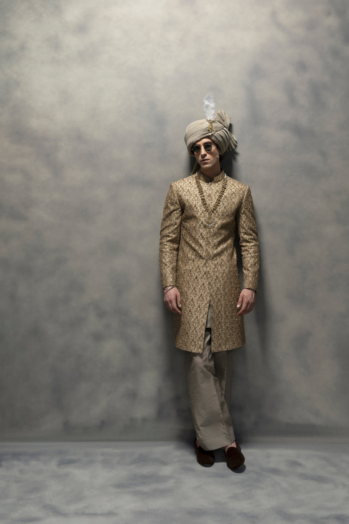 Royal Gold Handcrafted Sherwani