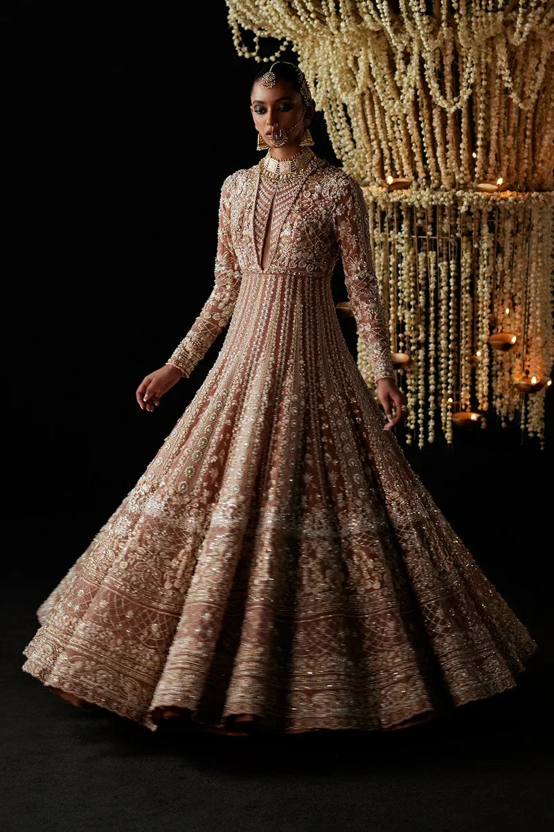 Zyva Chandni Bridal ’26 – Peach-Rust Pishwas with Zardozi | Saad Bin Shahzad