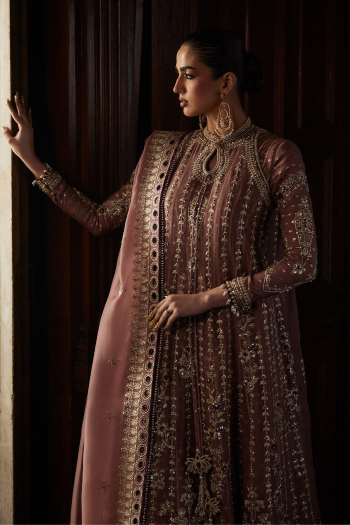 Rosalie: Rosewood Kaalidar with Zaari Silk Pishwas, Sharara & Embroidered Dupatta | Saad Bin Shahzad