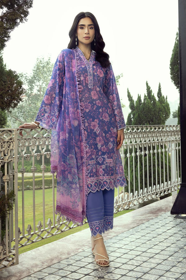 03 Piece  Printed Embroidered With Printed Chiffon Dupatta