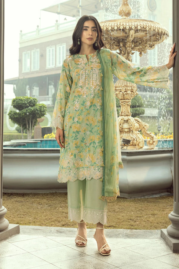 03 Piece Printed Embroidered With Printed Chiffon Dupatta