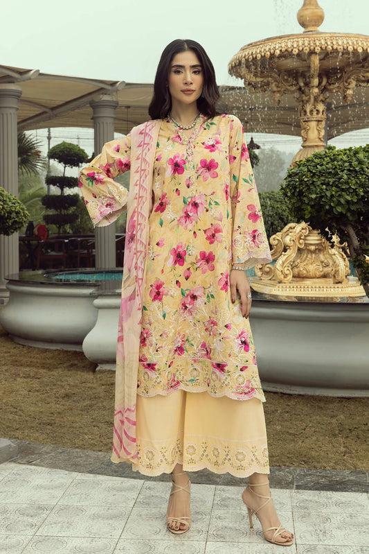 03 Piece  Printed Embroidered With Printed Chiffon Dupatta