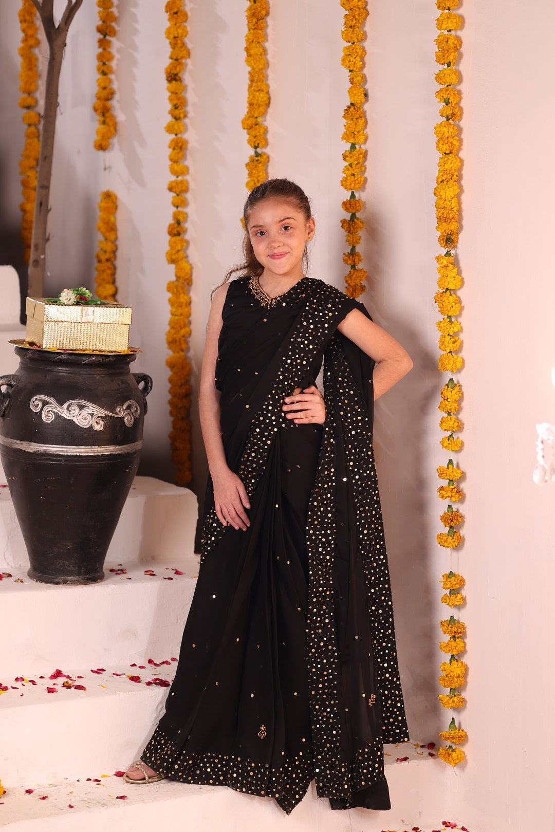 Sequins Work Chiffon Saree