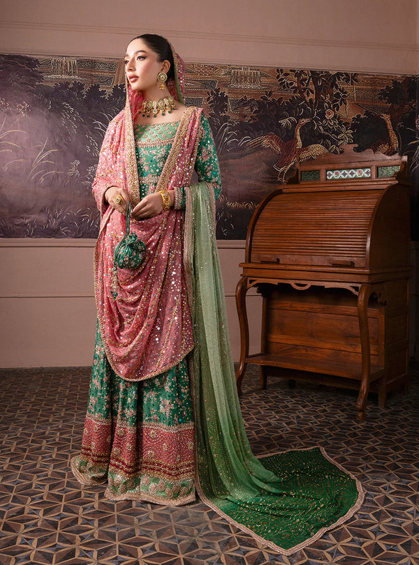 slim fit dress slacks Clara- Green & pink Pakistani Mehendi dress – Karigur
