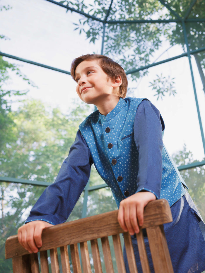 Blue Cotton Waistcoat Suit