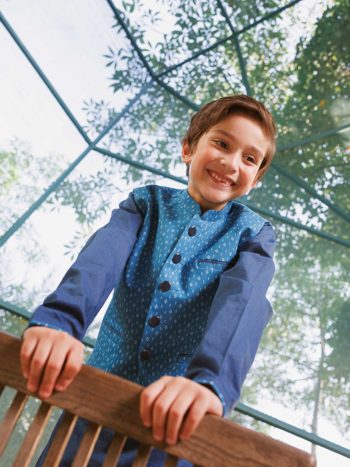 Blue Cotton Waistcoat Suit