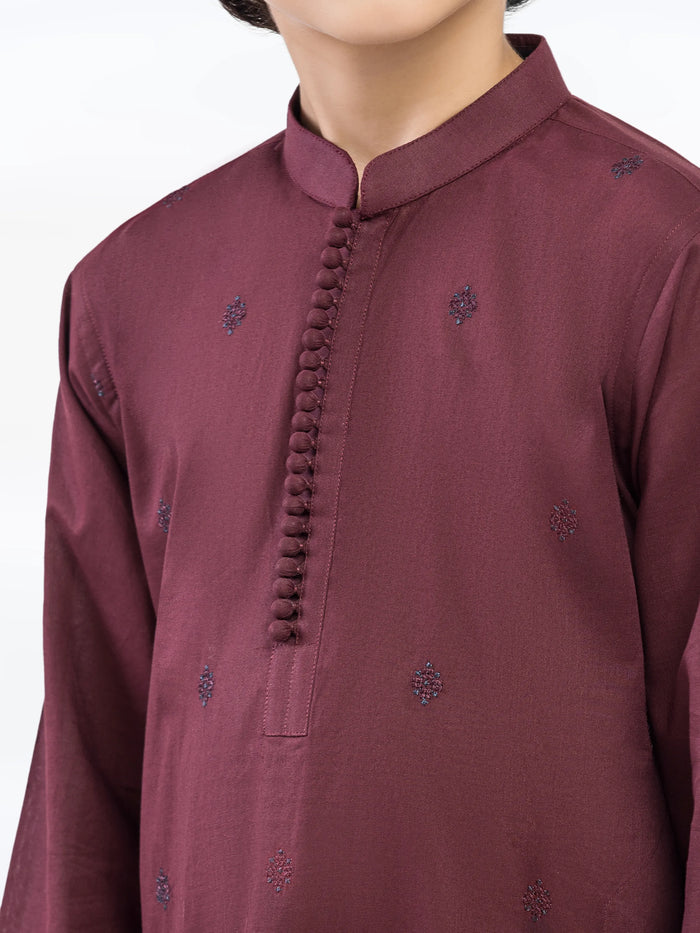Maroon Embroidered Cotton Kurta Pajama