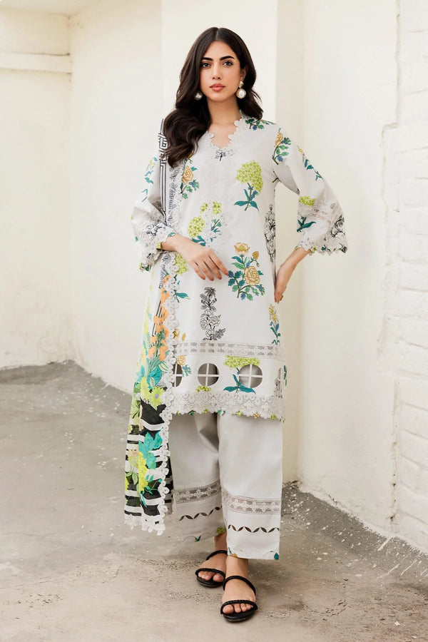 3-PC Embroidered Lawn Shirt with Embroidered Voil Dupatta and Trouser CRN4-24