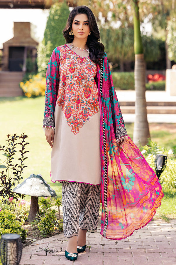 3-PC Unstitched Printed Lawn Shirt with Chiffon Dupatta and Trouser CP4-46