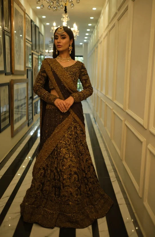 Traditional Lehenga Choli Adorned with Antique Gold Work