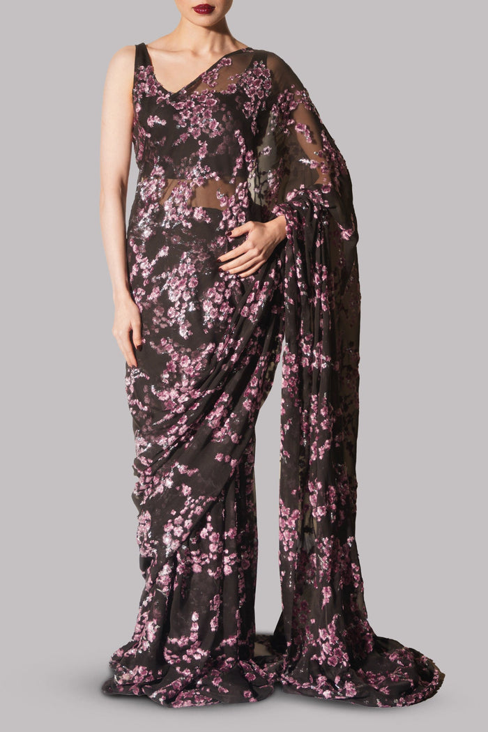 Black Italian Chiffon Sari