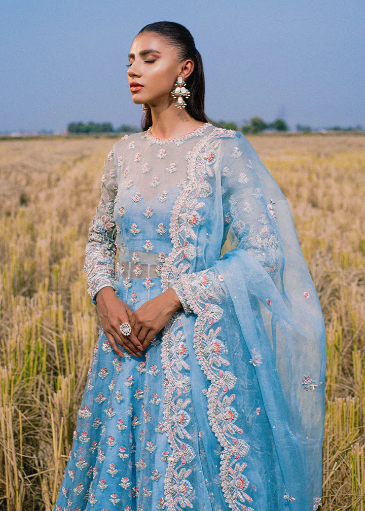 Sky Blue Lehenga and Gown Pakistani Bridal Dress