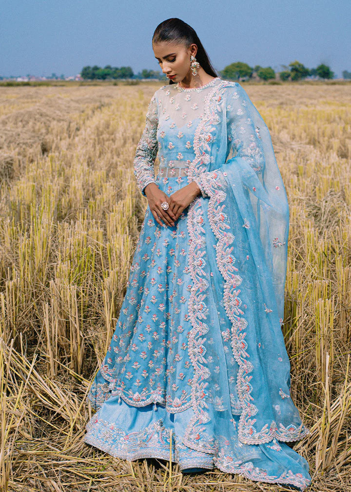 Sky Blue Lehenga and Gown Pakistani Bridal Dress