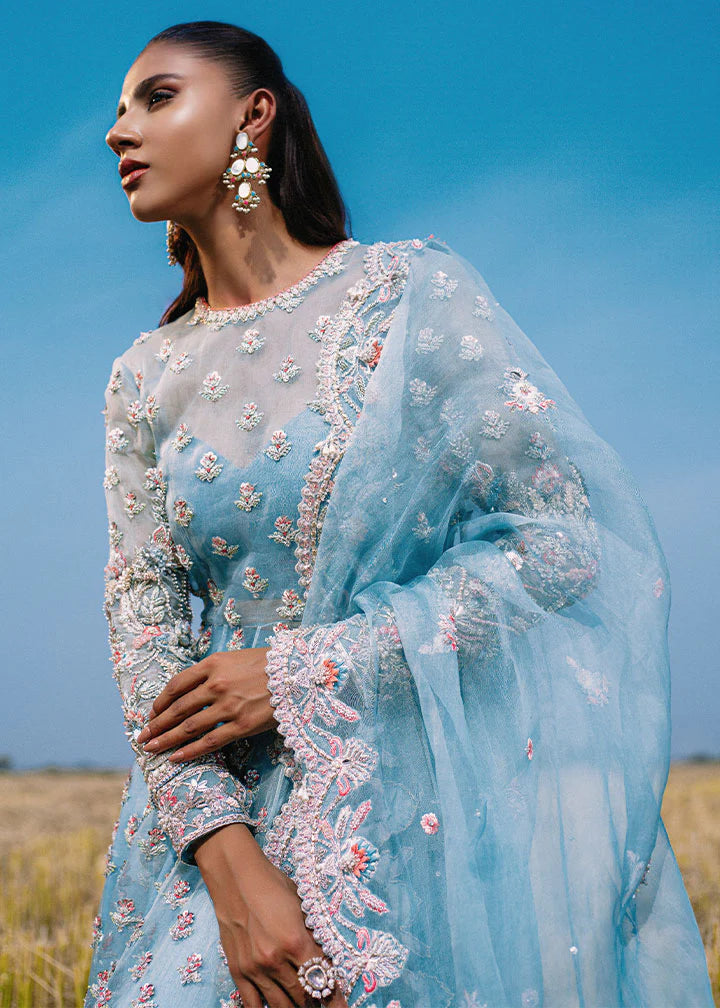 Sky Blue Lehenga and Gown Pakistani Bridal Dress