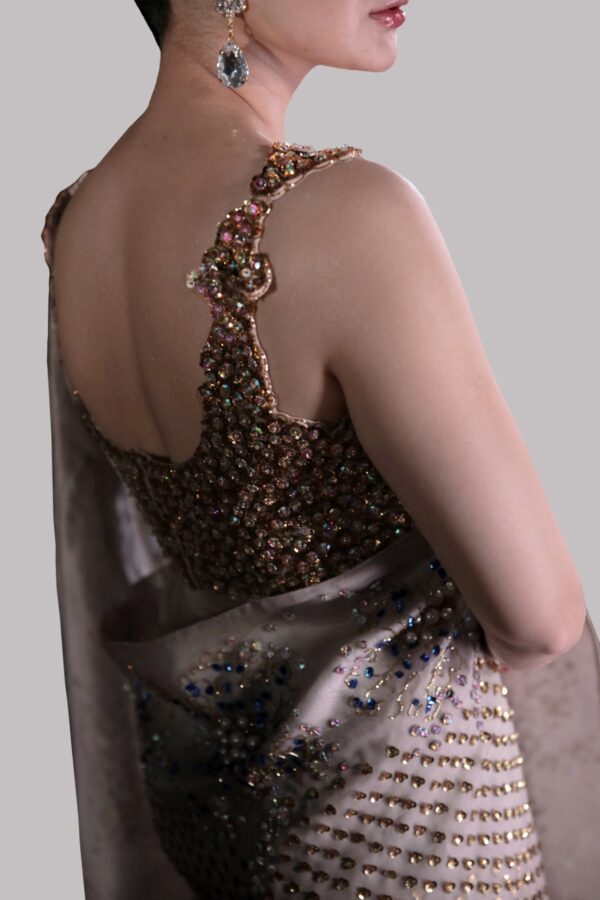 Silver Gray Embellished Organza Sari