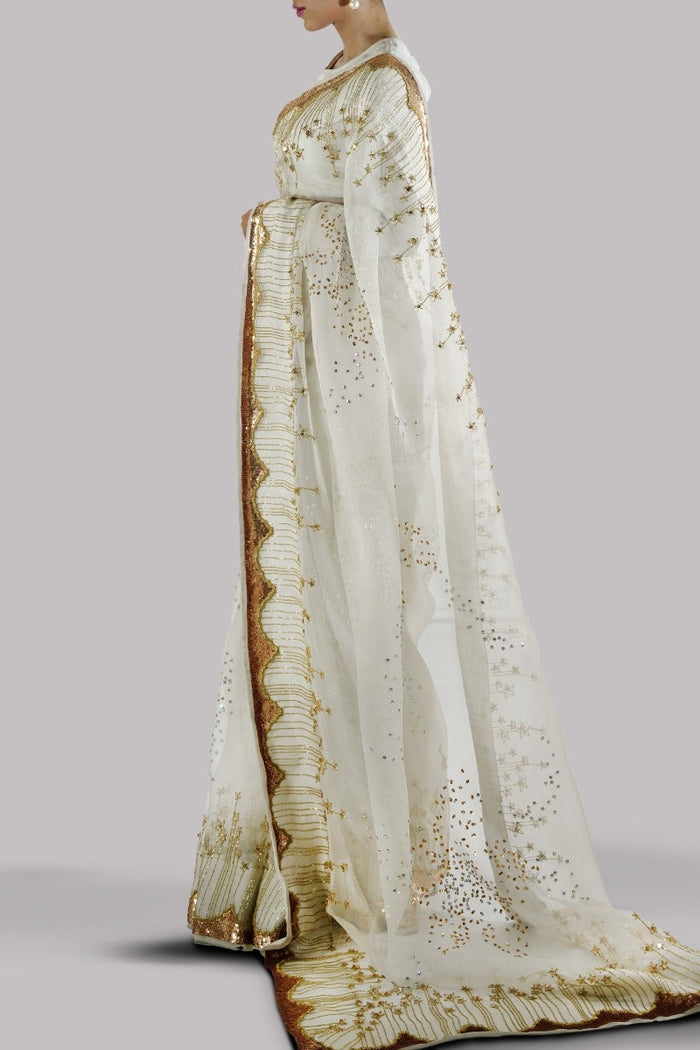 Egret Embellished Organza Sari