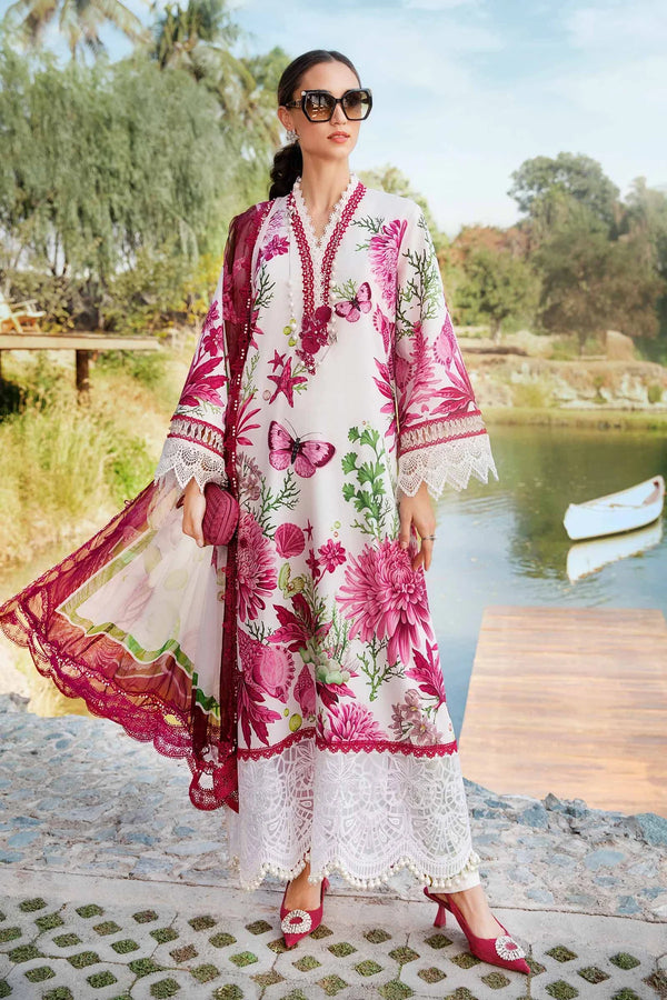 White  Pink Printed Lawn Suit