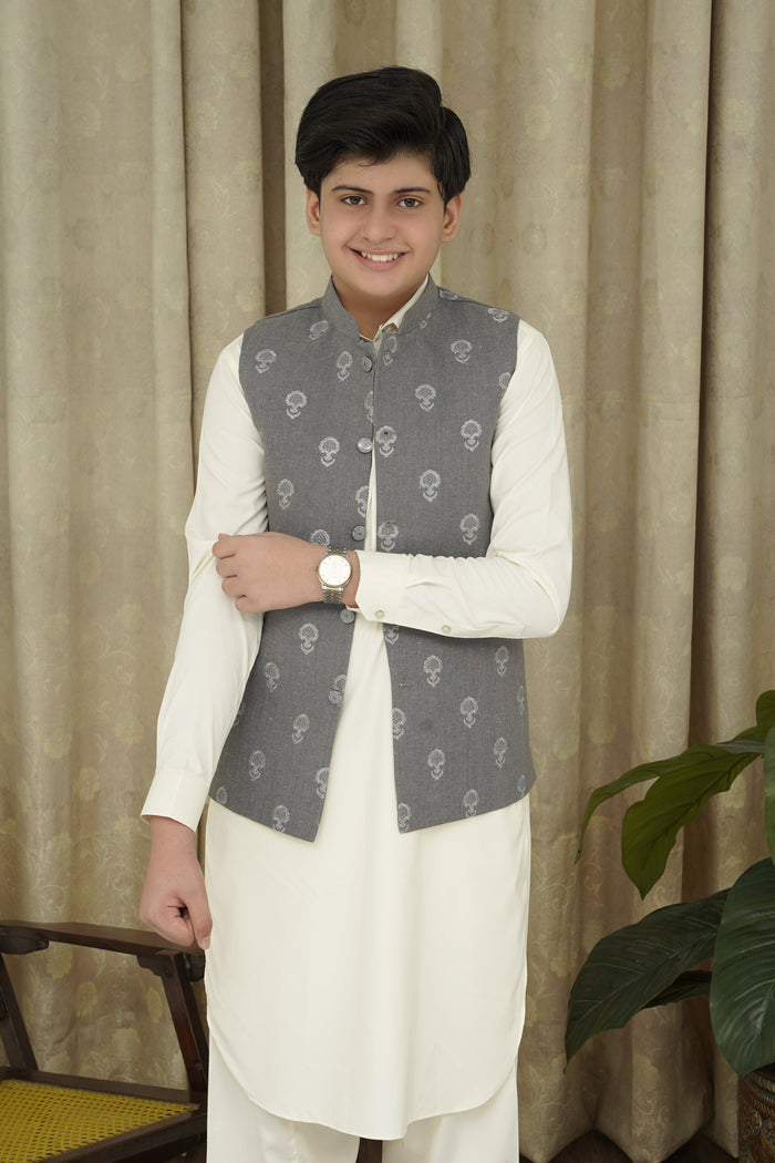 Gray Embroidery Boys Waistcoat
