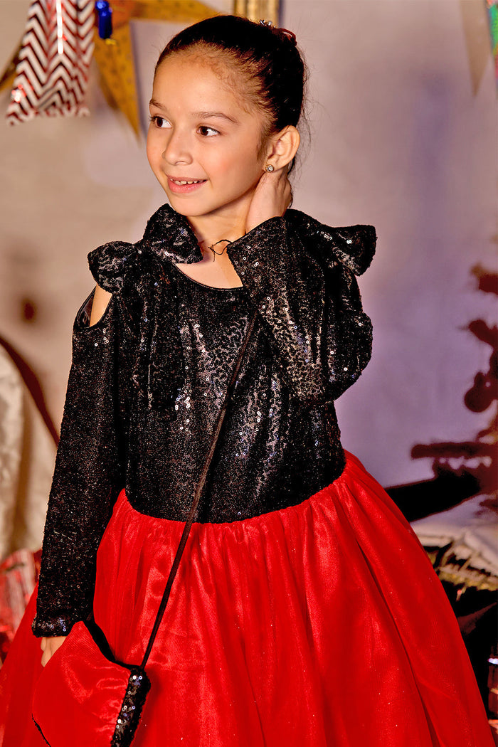 Sequins & Net Long Maxi — Black Red Sequins