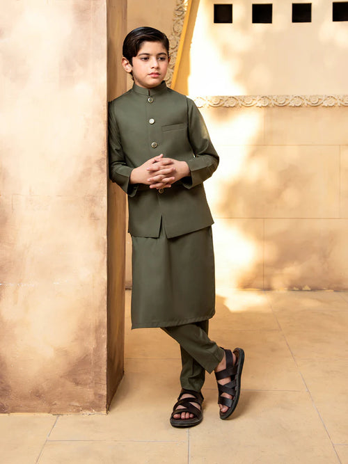 Army Green Kurta Trouser with Waistcoat