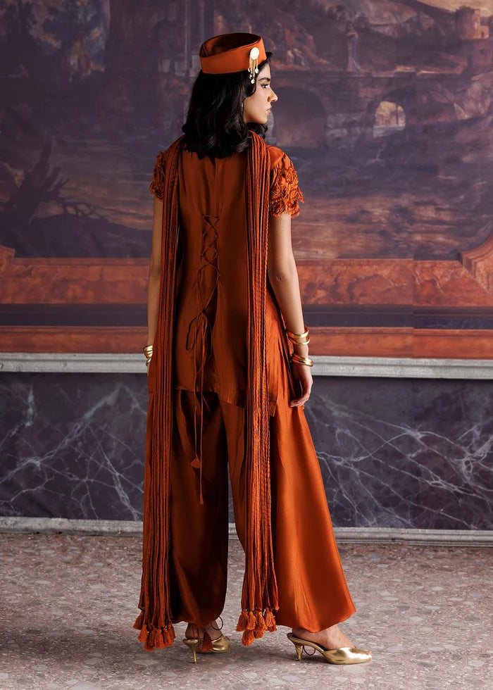 ELIA — Nuriyaa La Fiora Luxury Pret 2026 (Rust) Silk Shirt & Balloon Pants with Handcrafted Embellishments