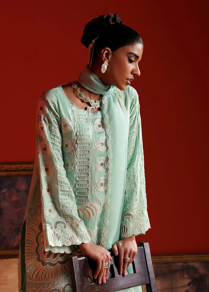 AZZURA Sea Green Embroidered Luxury Pakistani Ensemble – Four-Piece Set | Nuriyaa