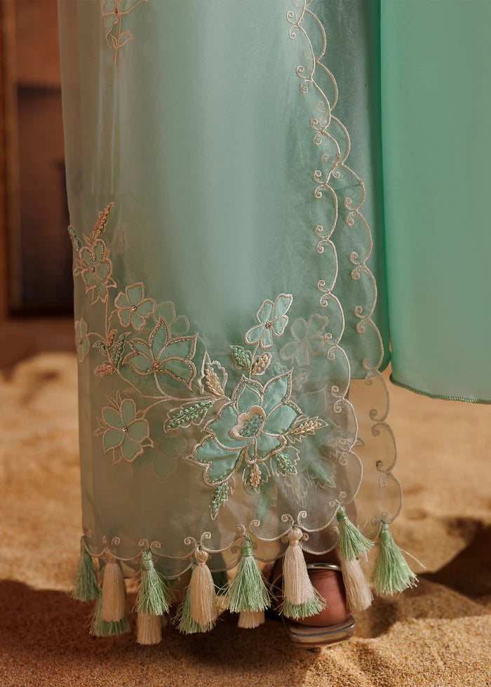 AZZURA Sea Green Embroidered Luxury Pakistani Ensemble – Four-Piece Set | Nuriyaa