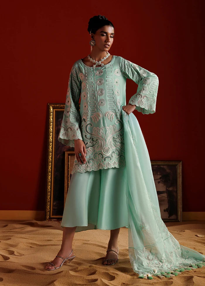 AZZURA Sea Green Embroidered Luxury Pakistani Ensemble – Four-Piece Set | Nuriyaa